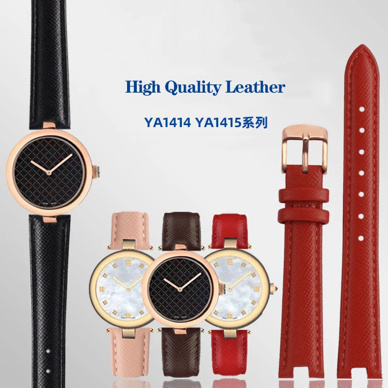 High Quality Notched Watch Strap for Gucci YA141401 YA141505  YA1414 YA1415 GC Women's Watch Leather Watchband 12x5mm 14x5mm