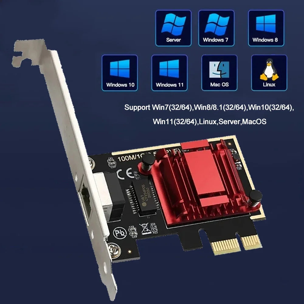 2.5G PCI-E Network Card RTL8125B Chip Gigabit Ethernet PCI Express Network Card 10/100/2500Mbps 1Gbps/2.5Gbps RJ45 LAN For PC