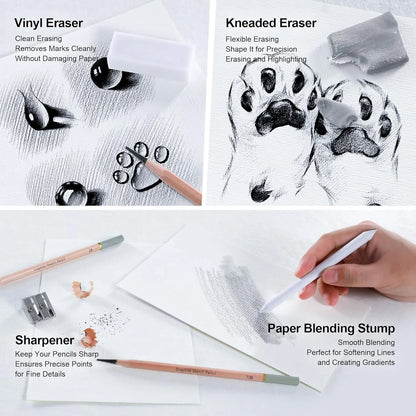 14-96 Pro Drawing Pencil Set,Sketch Pencils Art Supplies with Graphite,Charcoal,Erasers etc tool,Portable Zippered Travel Case