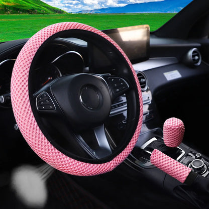 Three-piece three-dimensional breathable massage net car non-slip steering wheel cover, handbrake cover, gearshift cover