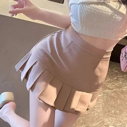 Black High Waist Pleated Mini Skirts Women 2026 Summer Zipper Slim Fit A Line Skirt Woman Korean Solid Suit Short Skirts Ladies