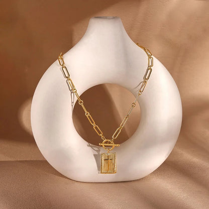 European and American Fashion Chain Cross Square Pendant, OT Buckle Necklace, Women's Personalized Daily Party Jewelry Gift