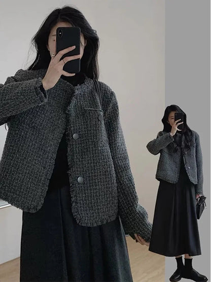 2024 Spring New Sle Women's Faion Knitted ort Coat with Large Flower Pattern Long Sve round Ne Button up Top