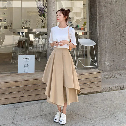 Asymmetrical Skirts Women Fashion Korean Elegant Sweet Females Design High Waist Lovely Solid Casual Summer Clothes Vintage New