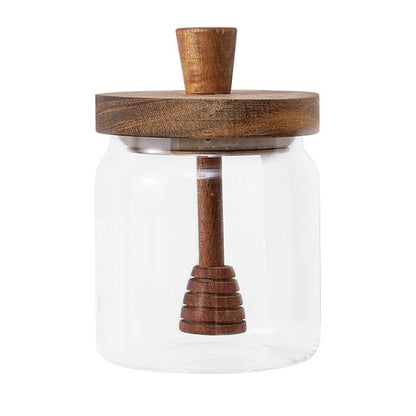 Glass Storage Bottles Honey Jars with Dipper and Lid Wide Mouth Honey Containers Syrup Dispenser for Storing Honey and Syrup