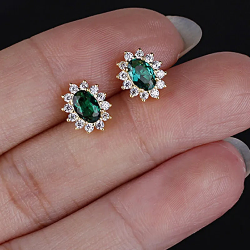 Palace Retro Luxulite Full Drilling Water Drop Rhinestones Female Earrings Sweet Earrings Long Earrings Green Crystal Earrings