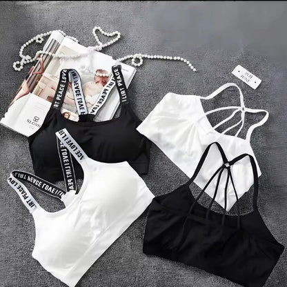 Sports underwear Women Yoga Fitness Seamless Crop Top Wide Letter Straps Comfortable Workout Activewear