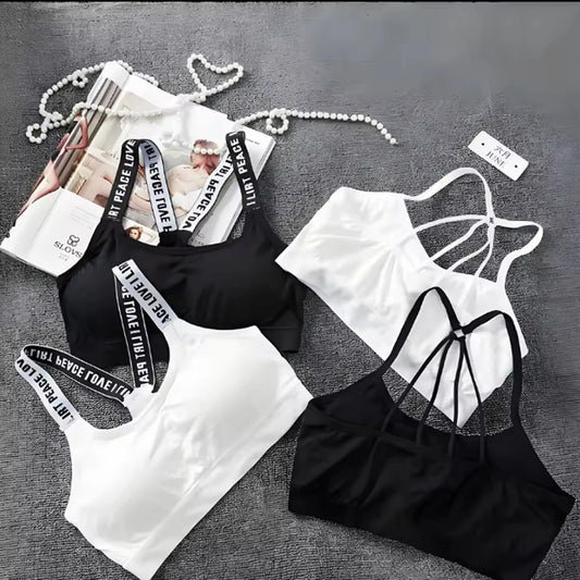 Sports underwear Women Yoga Fitness Seamless Crop Top Wide Letter Straps Comfortable Workout Activewear