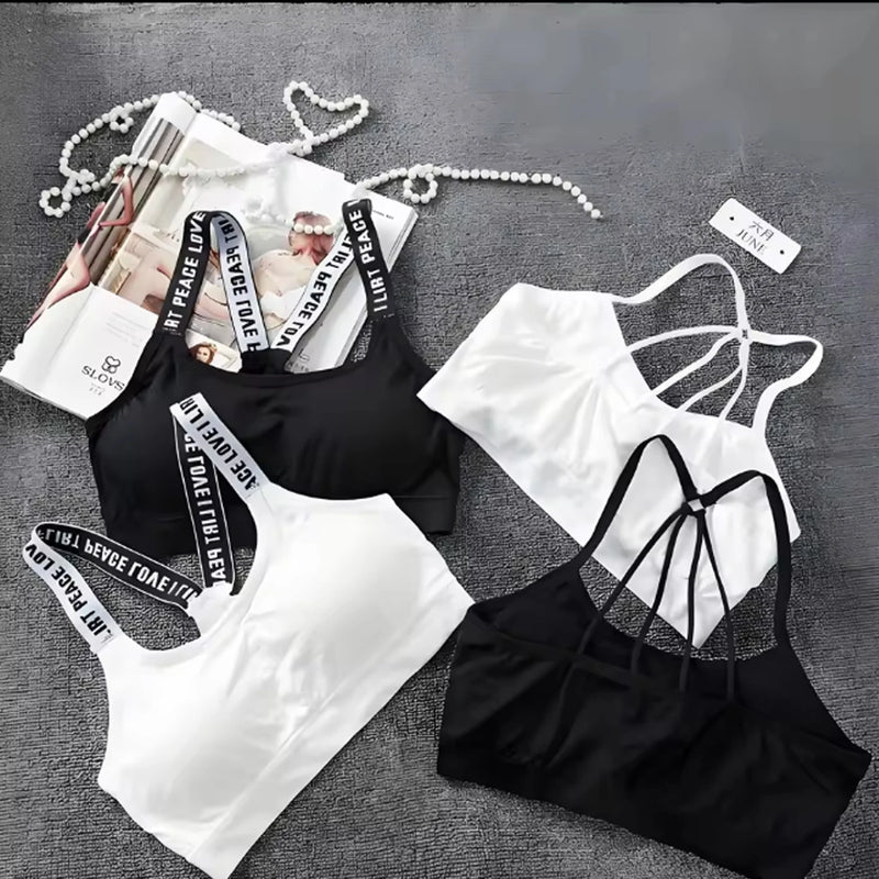 Sports underwear Women Yoga Fitness Seamless Crop Top Wide Letter Straps Comfortable Workout Activewear