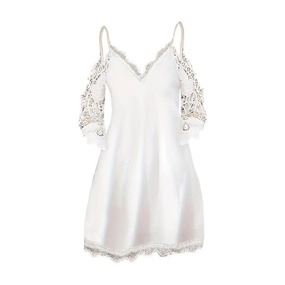 Floral Lace Trim V Neck Dress, Cold Shoulder Short Sleeve Dress For Spring & Summer, Women's  Clothing