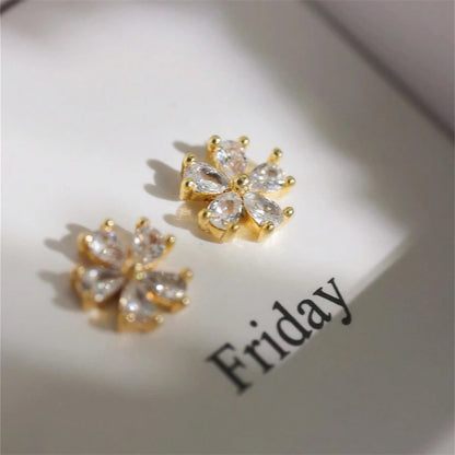 5-Pair Simple Zircon Flower Love Butterfly Earrings Weekly Gift Box for Women's Daily Personalized Festival Anniversary Gift