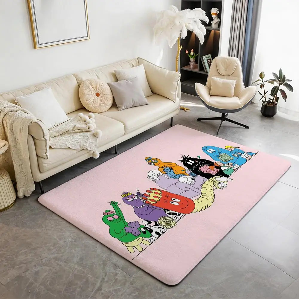 Les Barbapapa Cartoon Floor Mat Eco - Flannel Doormat Non-Slip Odorless Indoor Floor Rug Soft Short Plush Home Mat