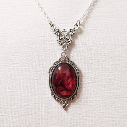 Gothic Vampire Necklace Vintage Stardust Crystal Cameo Pendant Necklace Punk Style Vampire Pendant Oval Satanic Demon Necklace