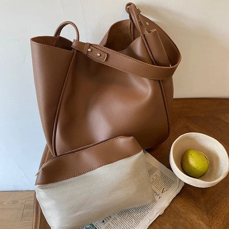 Luxury Tote Bag Woman 2026 Trend Large Capacity Female Shoulder Bag High Quality Leather Simple Designer Woman Handbag Purse