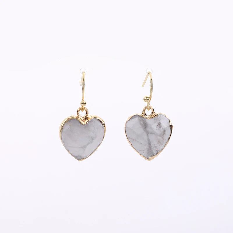 Peach Heart Earrings Natural Stone Earrings Women's Heart Gold Plated Edging Jade Earrings Gifts