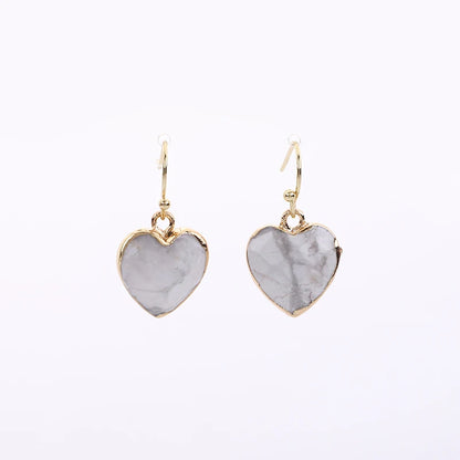 Peach Heart Earrings Natural Stone Earrings Women's Heart Gold Plated Edging Jade Earrings Gifts