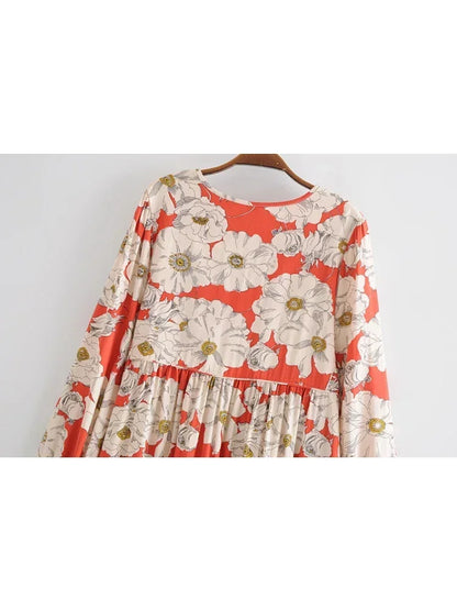 Ethnic Multi Floral Print Vintage Chic Women Long Sleeve Tie Neck Beach Bohemian Maxi Dresses Ladies Rayon Boho Dress Vestidos