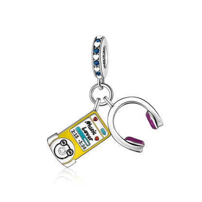 Guitar Microphone Music 925 Sterling Silver Charm Pendant Suitable Fit Original Bracelet Necklace keychain Jewelry Accessories