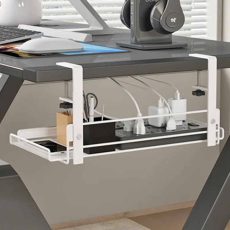 Under Desk Cable Management Tray Shelf No Drill Steel Cable Organizers Wire Management Tray Cable Management Desktop storage