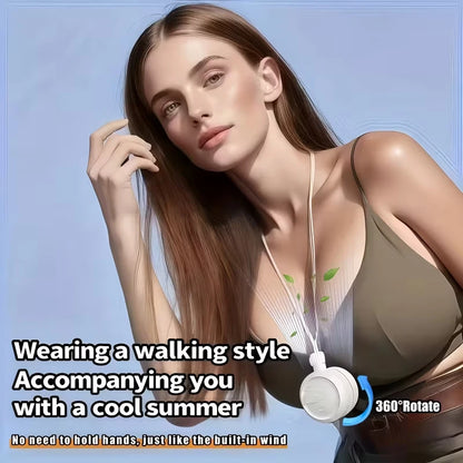 Portable Neck Fan (USB Rechargeable) – Mini Hands-Free Fan with Powerful Airflow & Quiet Operation; Suitable for Outdoor Use
