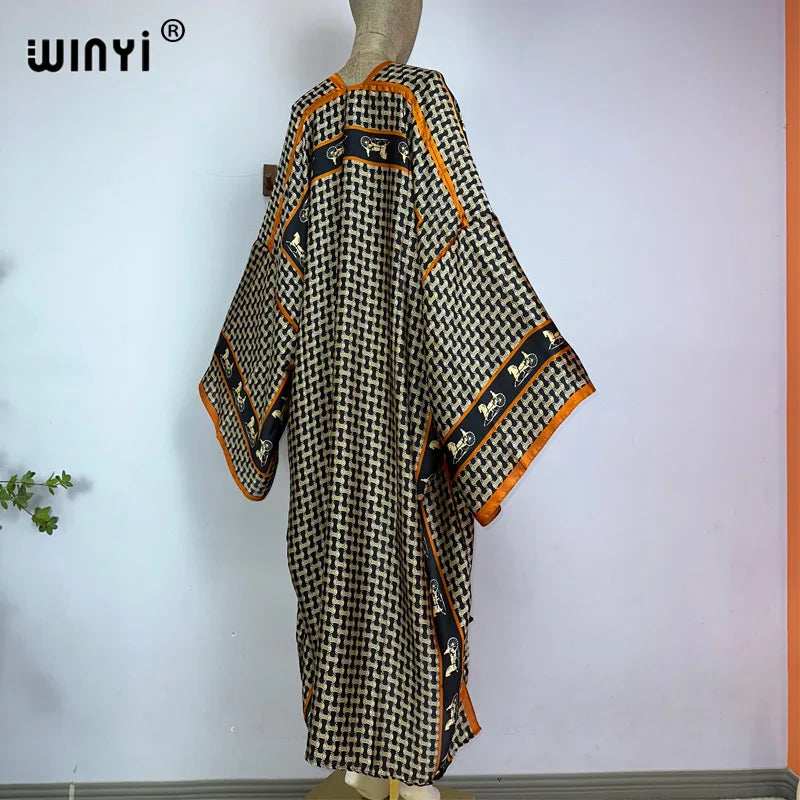 WINYI kimono Classic retro print Elegant beach outfits for women Summer Clothing swimsuits woman 2023 Cover up boho купальник