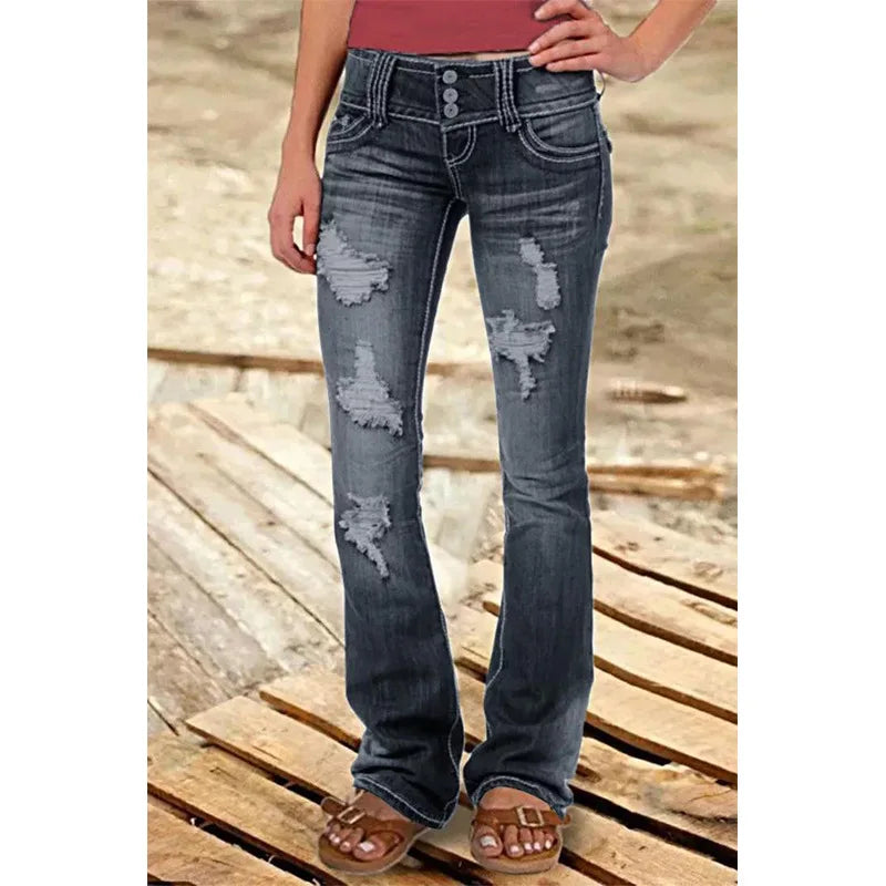 Women Pants with Low-rise Ripped Jeans Retro Fashion Trousers Korean Versatile Straight Women Wide-leg Pants Baggy Jeans Women
