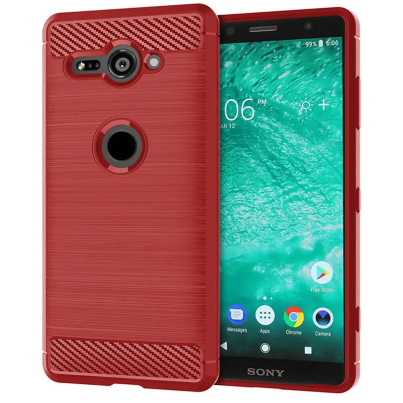 Shockproof Silicone Case for Sony Xperia XZ2 Compact XZ2mini Brushed Carbon Fiber Case for Sony XZ2 Mini Back Cover Coque Fundas