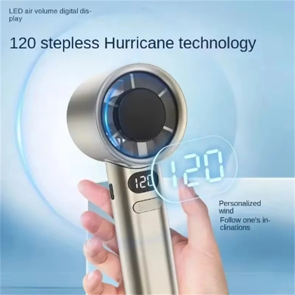 Portable Handheld Fan 120 Wind Speeds Mini Bladeless Hand Fan USB Rechargeable Highspeed Fans Camping Electric Fans Air Cooler