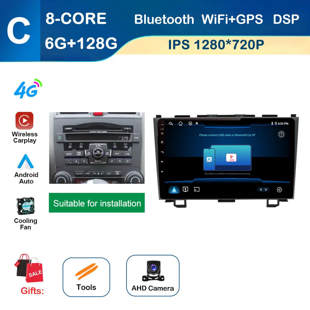 9 inch GPS Navigation for Honda CRV CR-V 3 2007 - 2011 Android System Car Radio Multimedia Player Touch Screen 4G BT Auto Tools