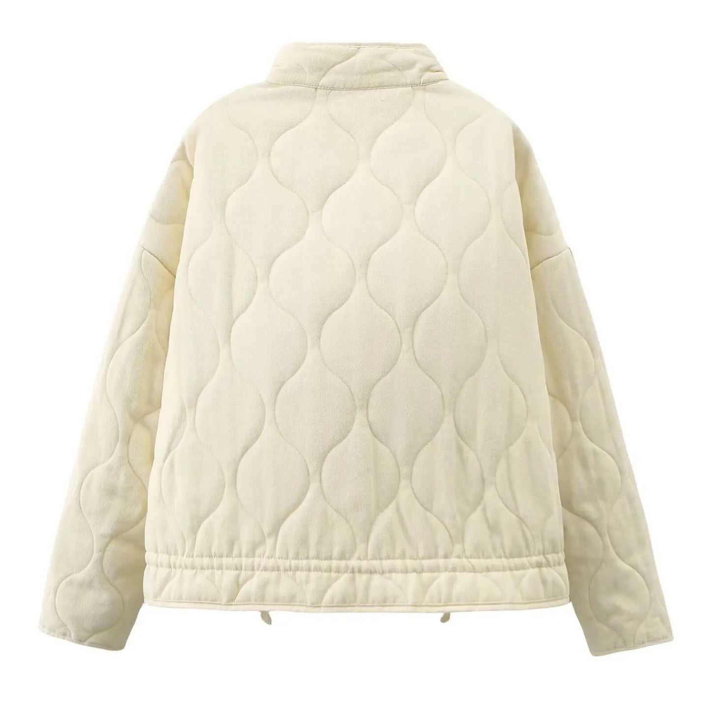Women's Cotton Padded Jacket Winter Long-Sleeved Pocketed Loose Stand Collar Zipper Solid Color Coat Street Style Fash