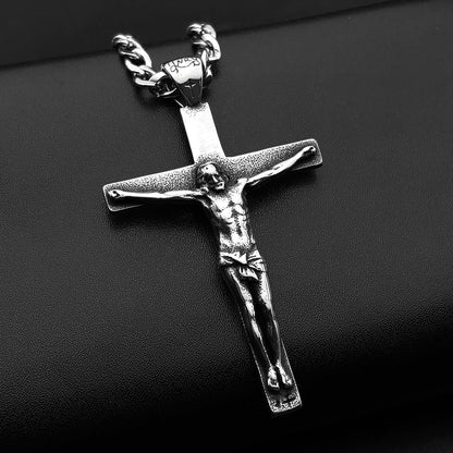 Stainless Steel Christian Jesus Cross Crucifix Pendants Necklaces for Men Women Silver Color Chain Necklaces Jewelry Gift