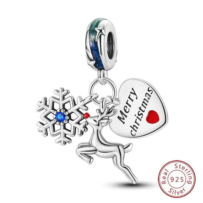 Original 925 Sterling Silver Charms Beads Winter Snowflake Snowman Igloo Penguin Pendant Fit Bracelet Women Jewelry Gift