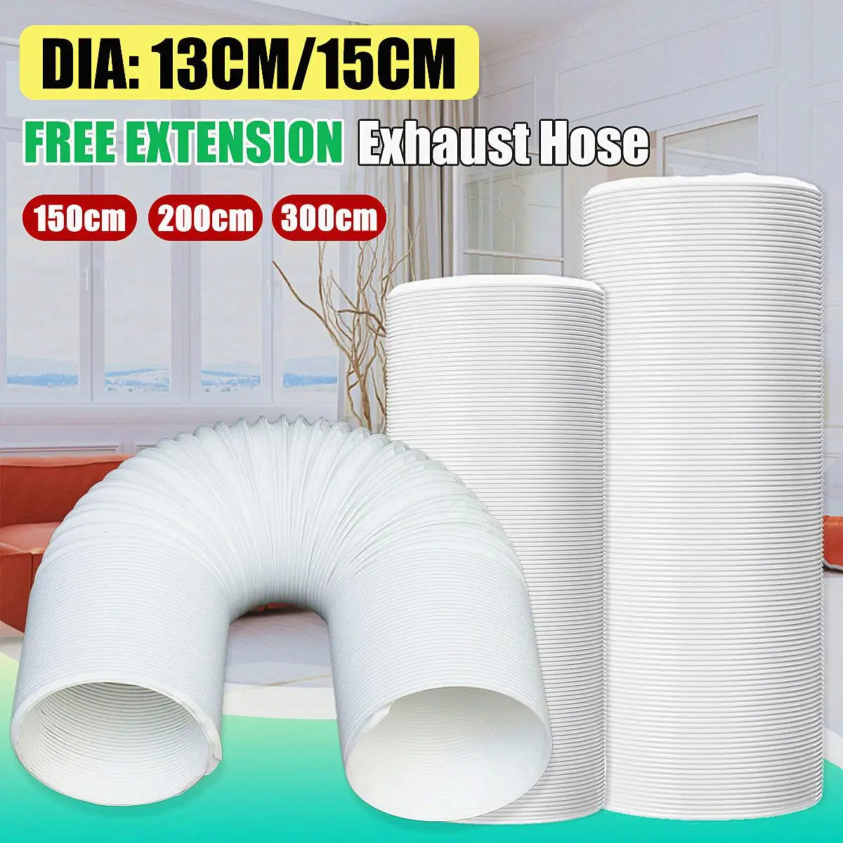 130/150mm 1.5m/2m/3m Air Vent Ducting Flexible Ventilation Ducting Exhaust Outlet Hose Pipe For Mobile Portable Air Conditioner