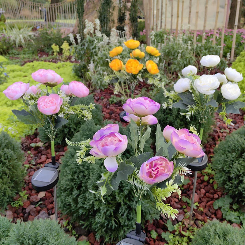 Solar Lights Outdoor, Solar Garden Lights, 7Head Camellia Flower Solar Light for Yard Lawn Garden Atmosphere Lighting Decoration