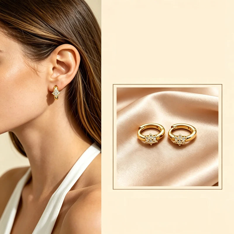 Fine Jewelry Silver Plated Earrings Inlaid With Shiny Zircon Crystal Flower Earrings Charm Jewelry For Women Gift Engagement
