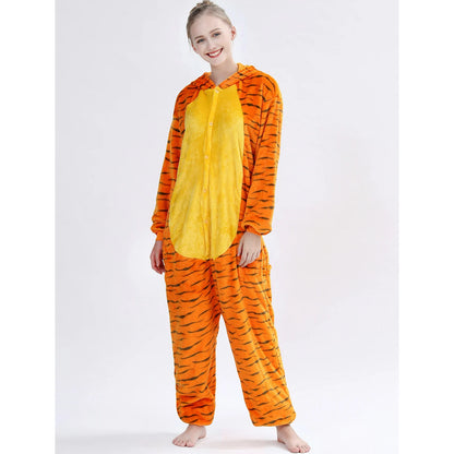 Winter Unisex 3D Jumping Tiger Cosplay Costumes Onesies Kigurumi Onesie Pajamas Adults Flannel Pyjamas Animal Sleepwear Jumpsuit