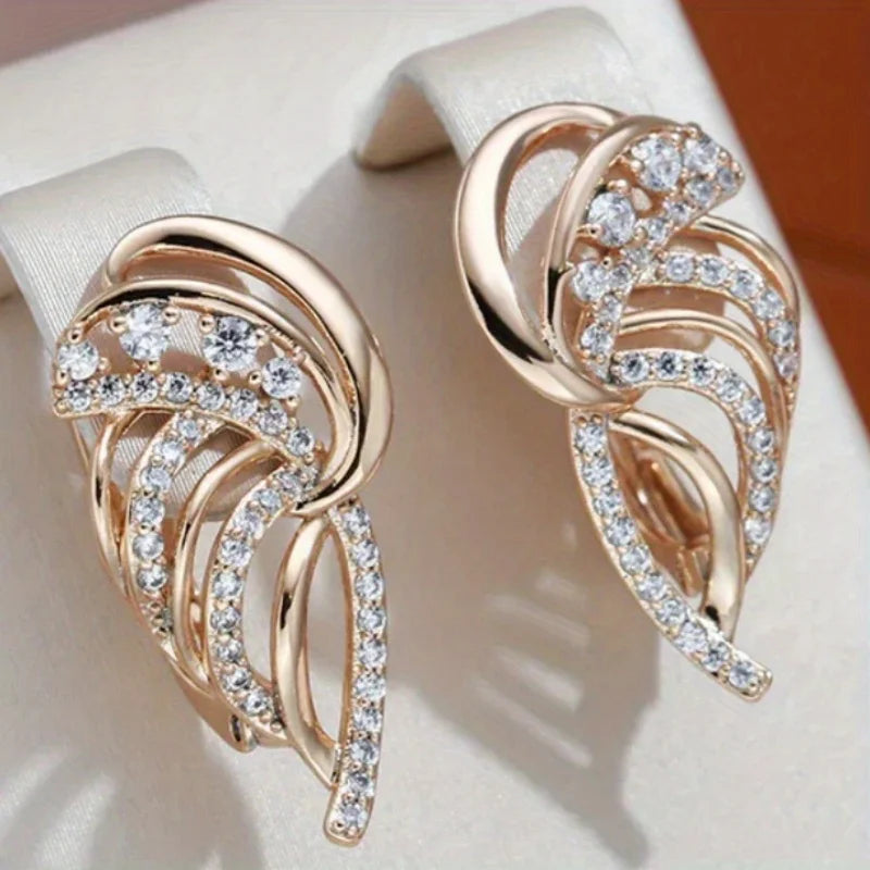 Luxurious Gold Plated Earrings For Women Inlay Synthetic Zircon Bridal Wedding Jewelry Imitation Crystal Irregular Earrings