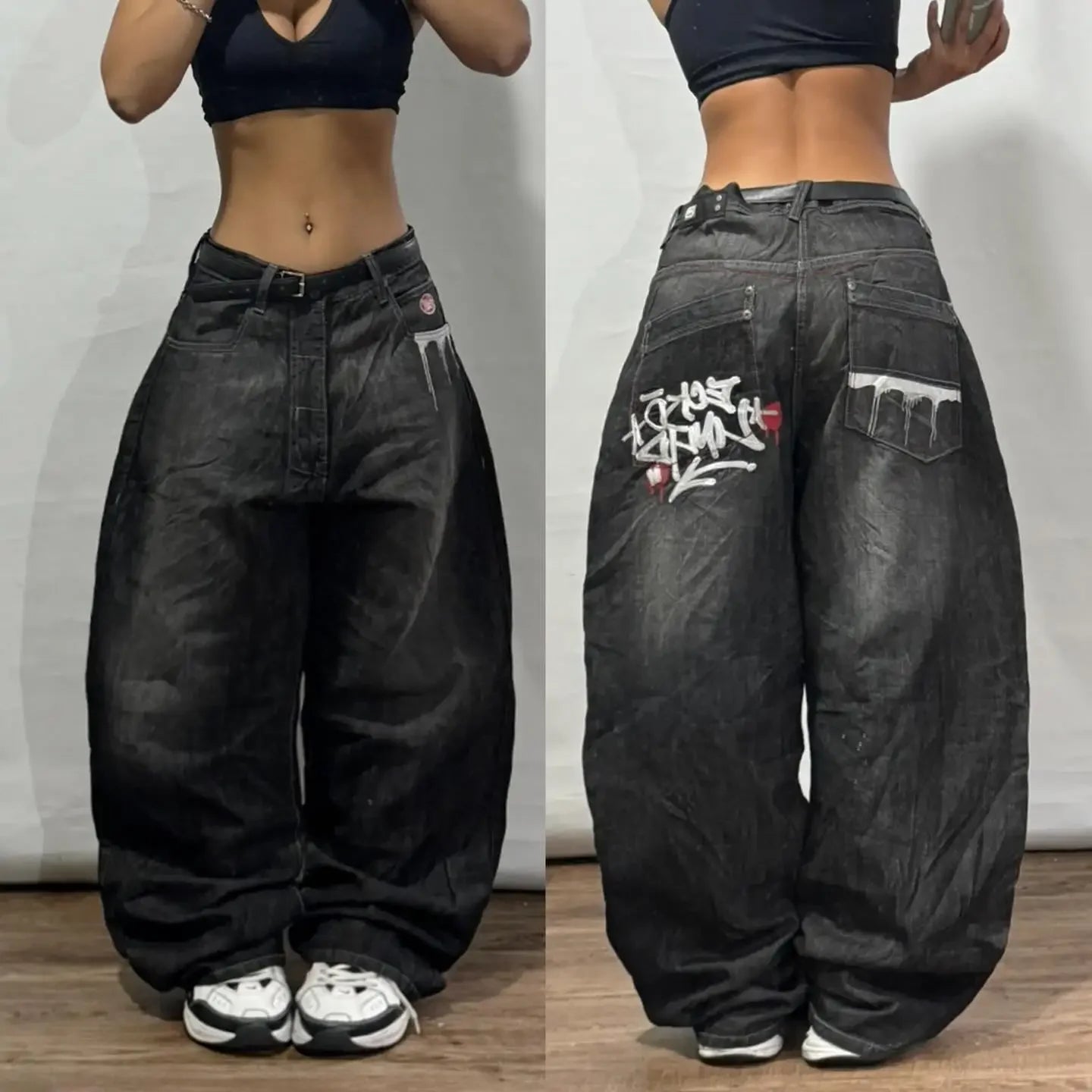 Y2K Gothic Retro Miss Me Boot Cut Jeans Women's Blue Denim Embroidery Cross Pocket Hip Hop Harajuku Wide Pants Street Wear