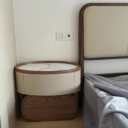 Solid Wood Saddle Leather Bedside Table Design Furniture Living Room Storage Cabinet Bedroom With Drawers Nightstands