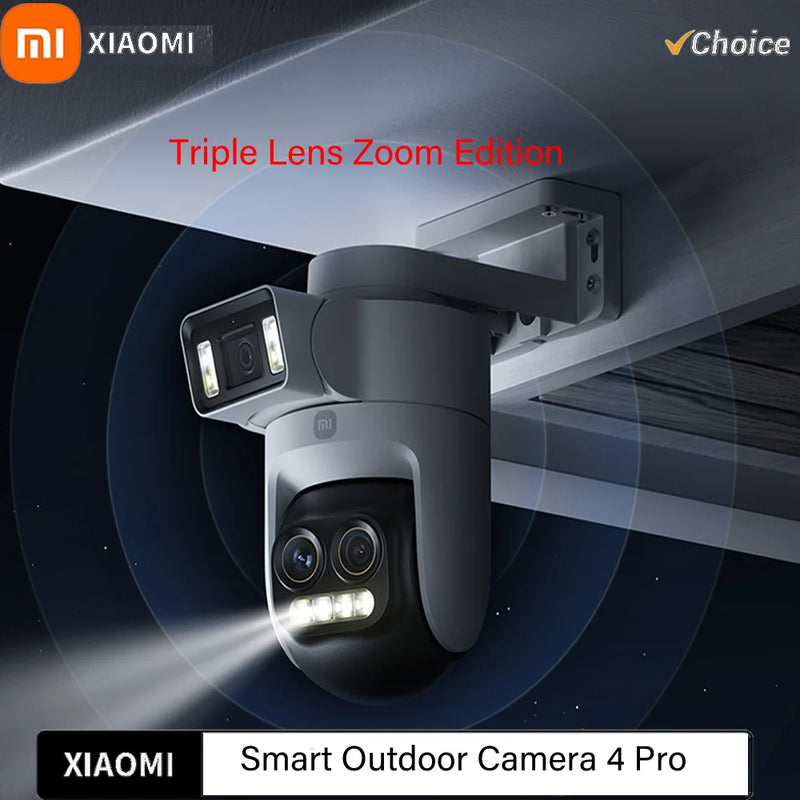 XiaoMi New Smart Outdoor Camera 4 Pro Triple Camera Zoom Edition，360° 5MP 3K，9x Hybrid Zoom，IP66，Chinese Version With Adapter