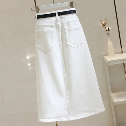 White High-waisted Denim Skirt 2026 New Women's Medium and Long A-shaped Split Hip Skirt