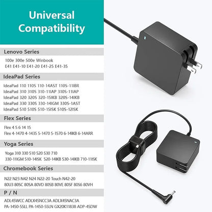 Charger for Lenovo Laptop, Ideapad 3 330 320 310 330S S340 S145,   65W 45W 7.5Ft Cable
