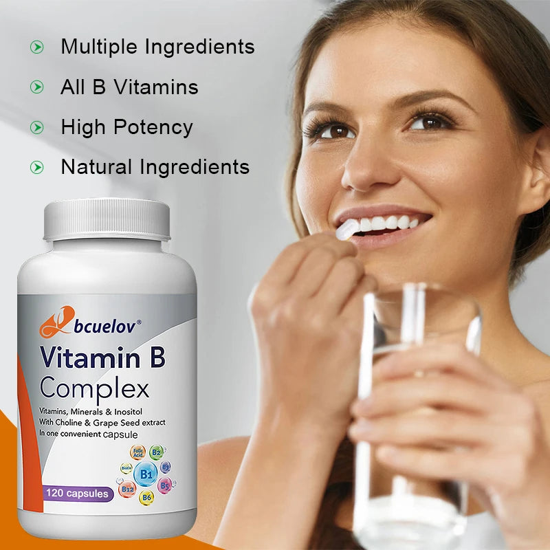 Vitamin B-Complex - Nervous System Support - Supports Energy Metabolism and Enhance Immunity - Non-GMO, Vegan, Gluten Free