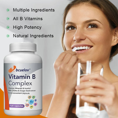Vitamin B-Complex - Nervous System Support - Supports Energy Metabolism and Enhance Immunity - Non-GMO, Vegan, Gluten Free