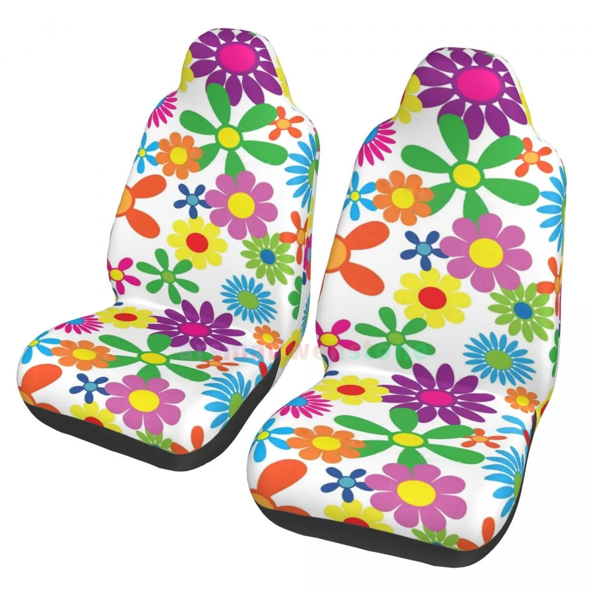 Hippie Flowers Car Seat Cover 2PCS Front Car Seat Cover Seat Anti Fouling Protective Cover Cute Car Accessories