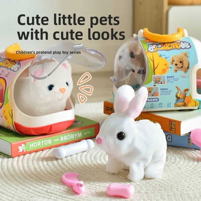 New Children's Simulation of Electric Plush Animal Toys, Play House Gifts for Boys and Girls with Sound Pet Toy Sets with Cages！