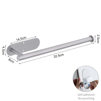 Stainless Steel Paper Towel Holder Under Cabinet Adhesive Toilet Roll Paper Holder Lengthen Tissue Hanger For Kitchen Bathroom