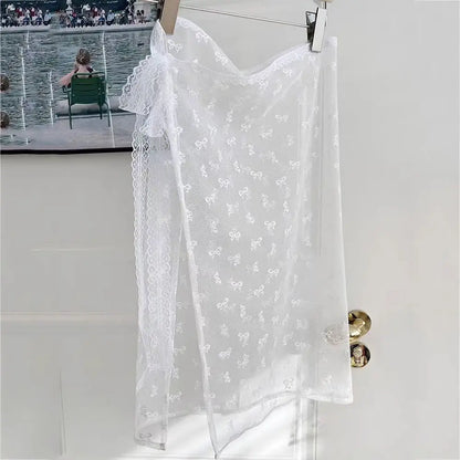 Korean Fashion Floral Skirt Spring Summer Korean Version Unique Lace Layered Gauze Skirt with Tie Up Spicy Girl Apron Streetwear
