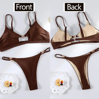 Rinabe Solid Bikini Set Sexy Bikinis Cut Out Swimsuit For Women Low Waist Bathing Suits 2026 Bathsuit Summer Beach Wear