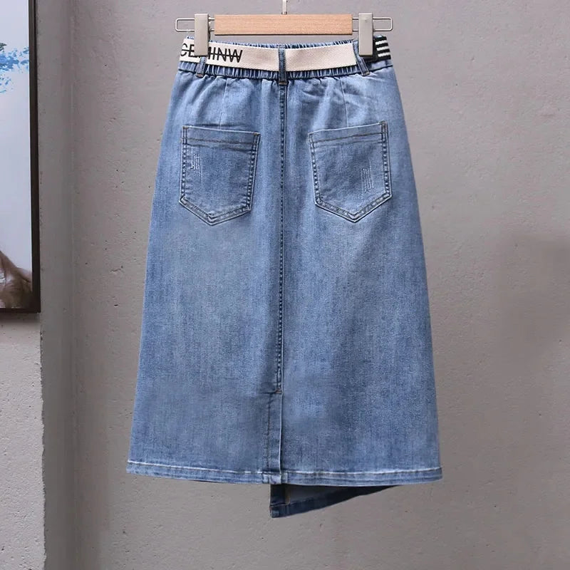 Female Irregular Cowboy Long Skirt Spring Summer Ladies Medium Long Styles Jeans Skirts Women Large Size 5XL Denim Maxi Skirts